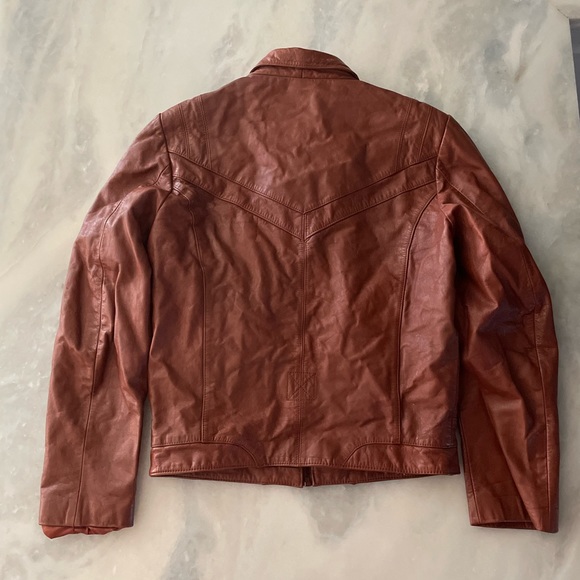 70's Vintage Fantastic International 100% Leather Camel Brown Pilot Jacket - Picture 2 of 15